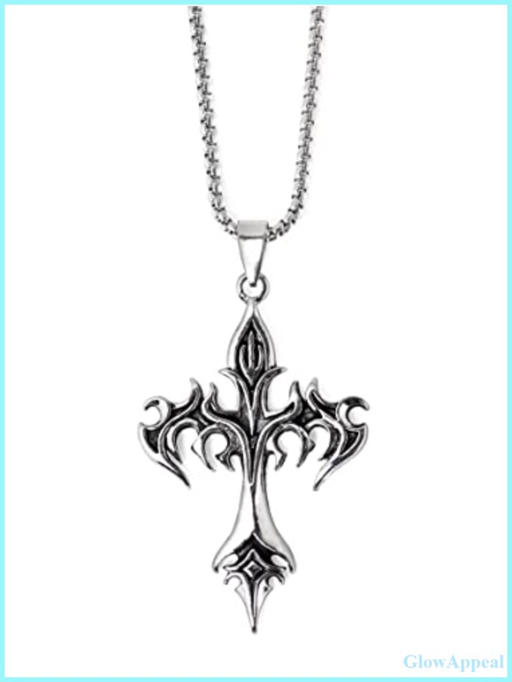 Gothic Flame Cross Pendant Necklace Stainless Steel 22.8in Chain